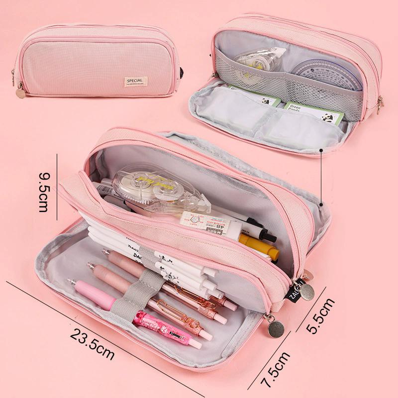 Large Capacity Pencil Case 3 Compartment Pouch Pen Storage Bag Double Side Opening Student Stationery Organizer School Supplies