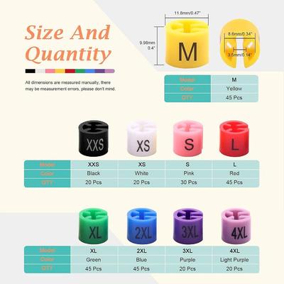 Colorful Custom Size Clips - PS Plastic Garment Hanger Rings with Letter Labels
