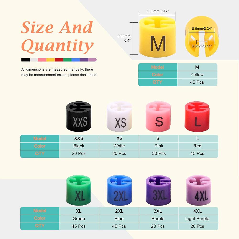 Colorful Custom Size Clips - PS Plastic Garment Hanger Rings with Letter Labels