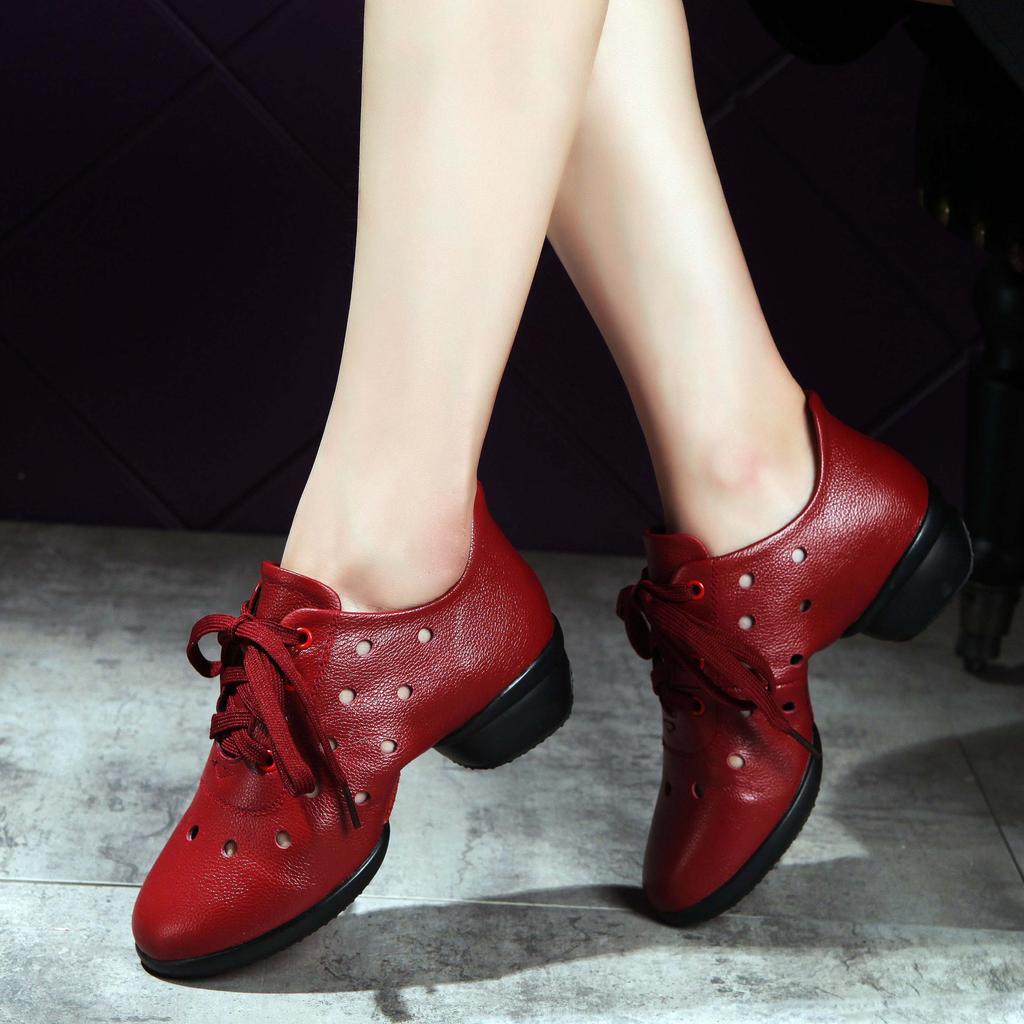 Nowe Damskie Buty do Tańca Kwadratowego ze Skóry Naturalnej Miękka Podeszwa Oddychające Buty Taneczne Buty Fitness Buty do Tańca Nowoczesnego Jazzu