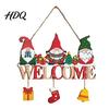 Cartoon Gnome Wall Art Christmas Wooden Welcome Hanging Sign Elf Decor with Gift Bell Door Sign Charms Rustic Farmhouse Ornament for Indoor Outdoor