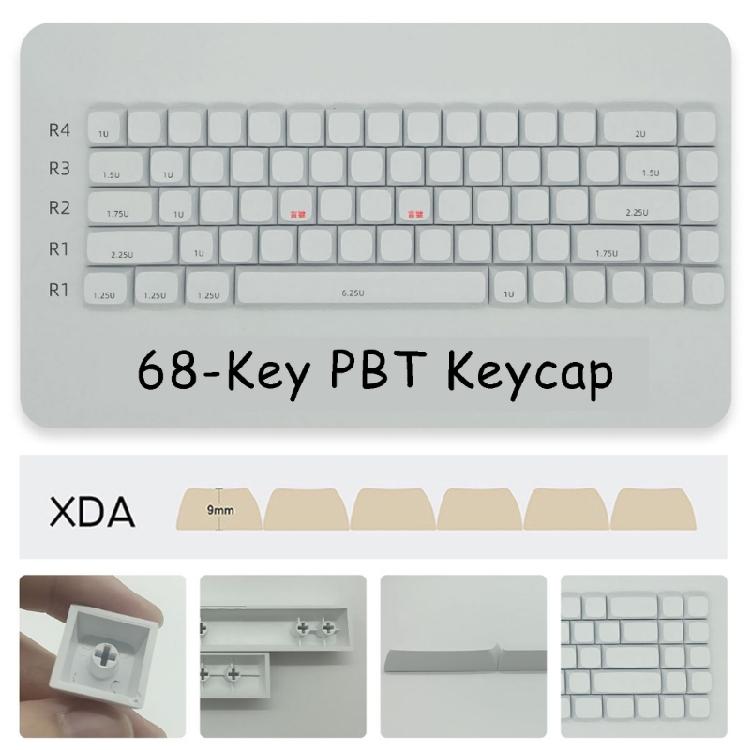 68Key Blank Keycaps, Thick PBT White Keycaps for AK680 RK68 DK68 Mechanical Keyboard Minimalistic White Keycap Set
