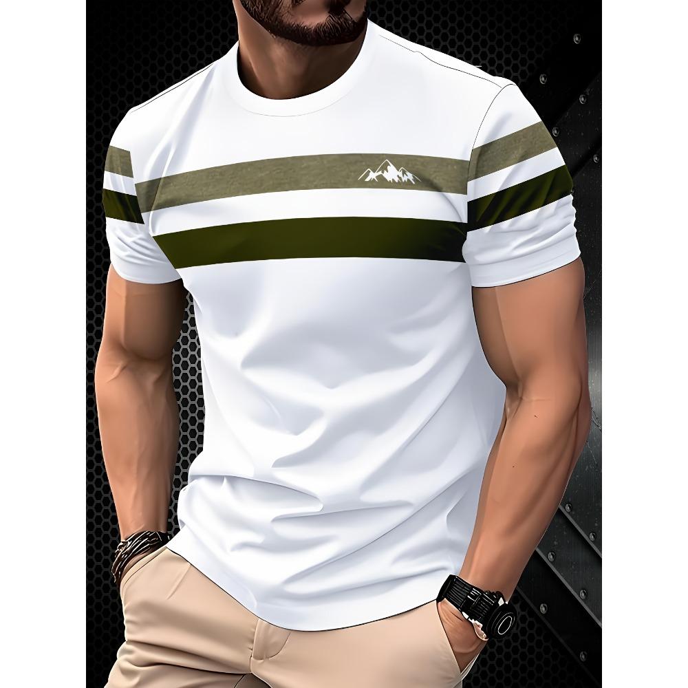 Men's Short Sleeved T-shirt, Fashionable Men's Short Sleeved Shirt, Casual Striped Pattern T-shirt, Oversized Clothes
