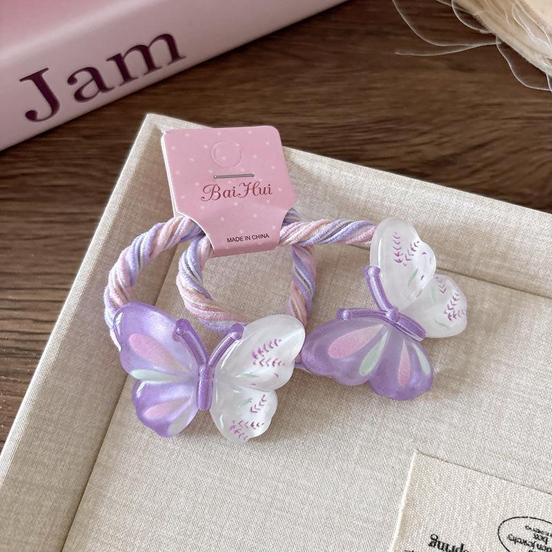 

2Pcs Cute Butterfly Hair Bands For Girls Kids Elastic Hair Ropes Princess Headwear Colorful Hair Accessories фиолетовый