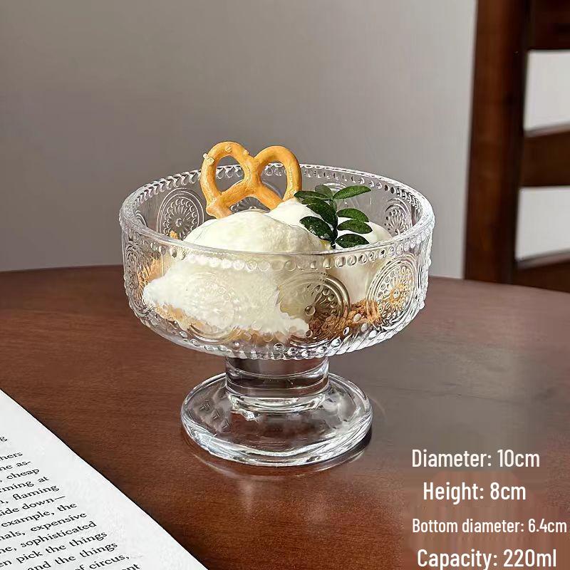 Elegante Bicchiere in Vetro su Piede Alto per Dolci, Gelati, Bevande Fredde, Frullati, Succhi e Ghiaccioli
