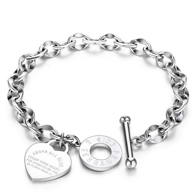 

Fashion Love Heart Charm Bracelets for Women Gold Silver Color Stainless Steel Chain Bileklik Bracelet&Bangle Jewelry 18cm