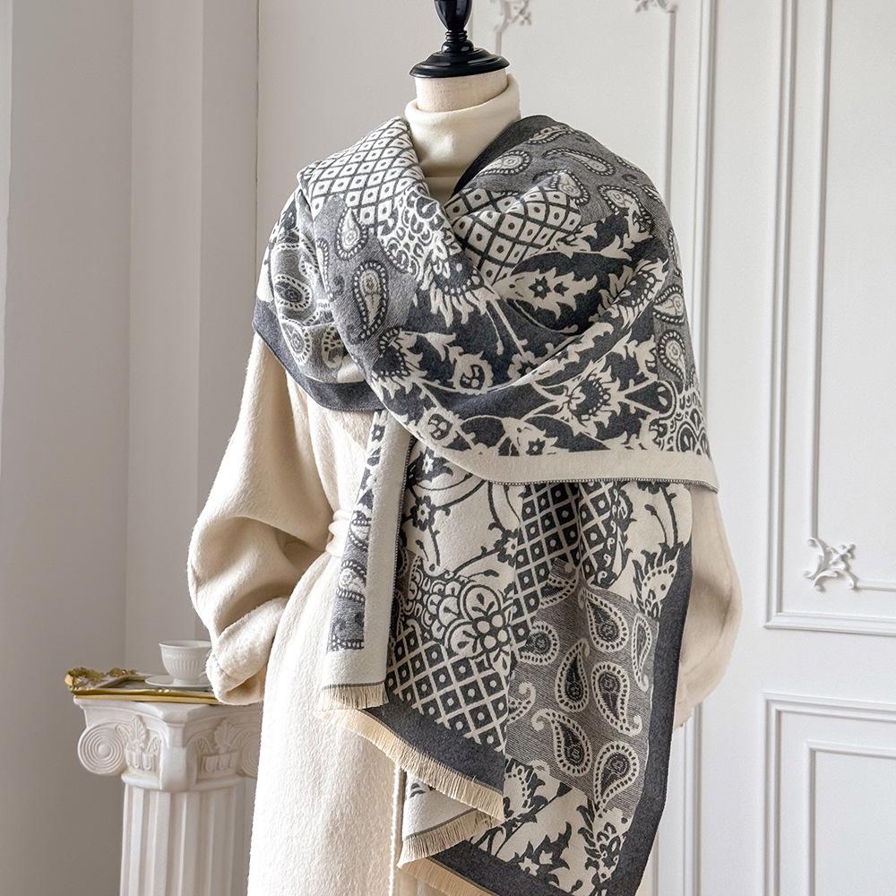 Dual-purpose Imitation Cashmere Scarf, Air-conditioned Room Warm, Cashew Texture Fashion Shawl, Autumn and Winter Thickened Warm Scarf