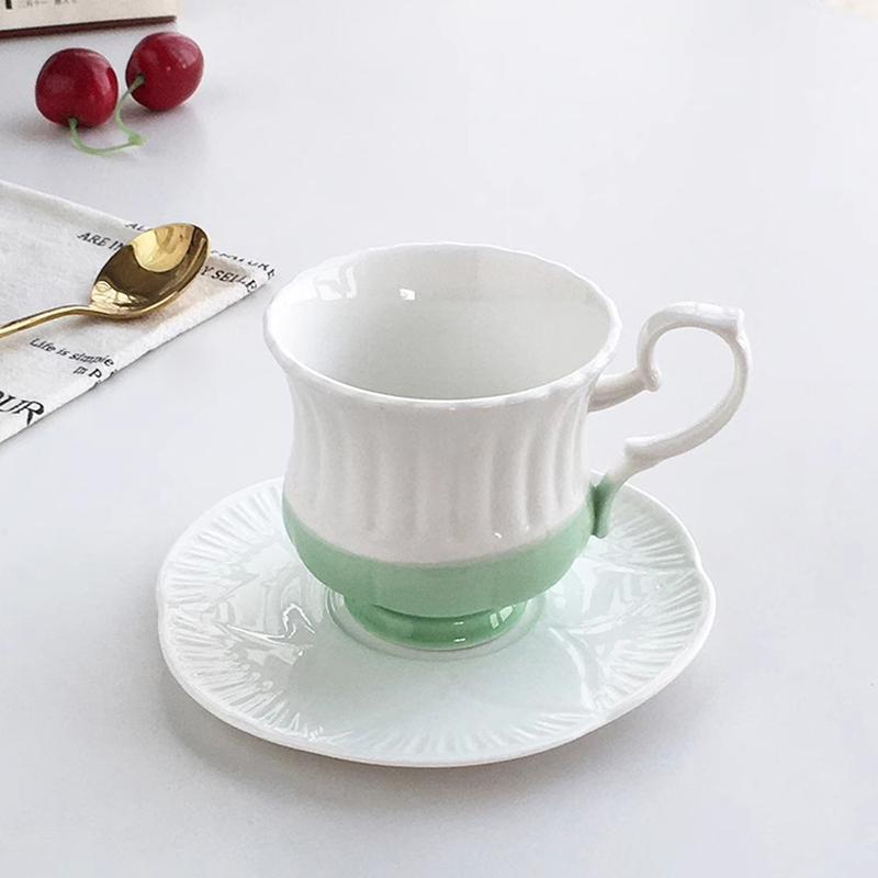 Splicing Ceramic Cup Dish Set Household 230ml French Style Creative Green Stemmed Coffee Mugs Afternoon Tea Dessert Dish 200-400ml