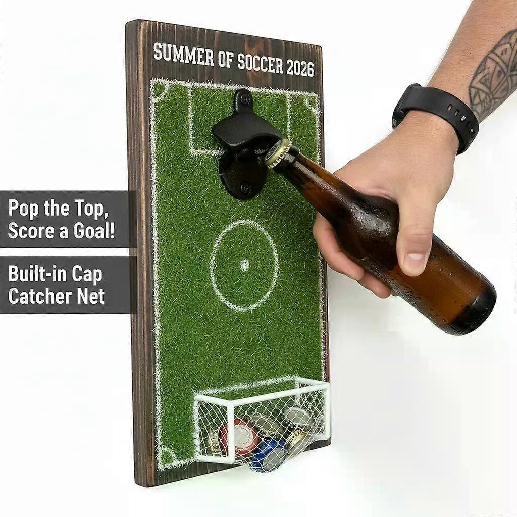 Soccer Field Bottle Opener Wall Decor with Magnetic Cap Catcher