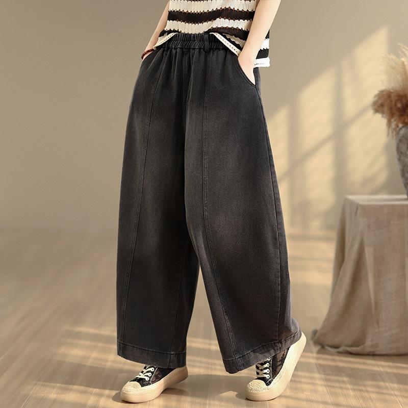 plus size Vintage high waist casual loose long Women spring summer autumn jeans denim wide leg Pants