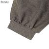 ZANZEA Vestido Casual de Manga Larga de Color Sólido con Cuello Alto para Mujer