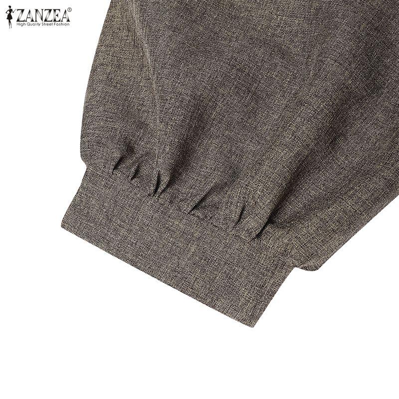 ZANZEA Vestido Casual de Manga Larga de Color Sólido con Cuello Alto para Mujer
