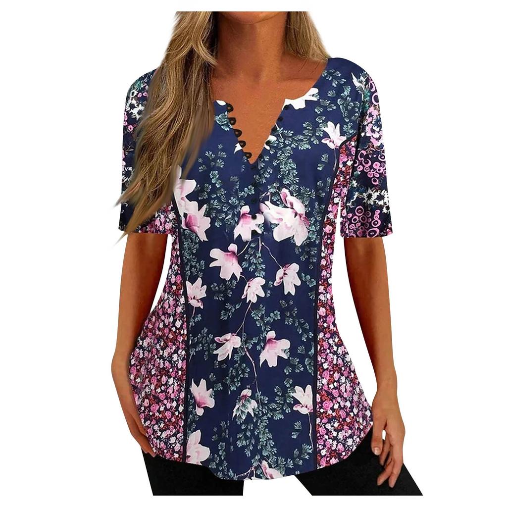 Women's Shirt Blouse Button Vintage Gradient Print Short Sleeve Casual Basic Top Pullover