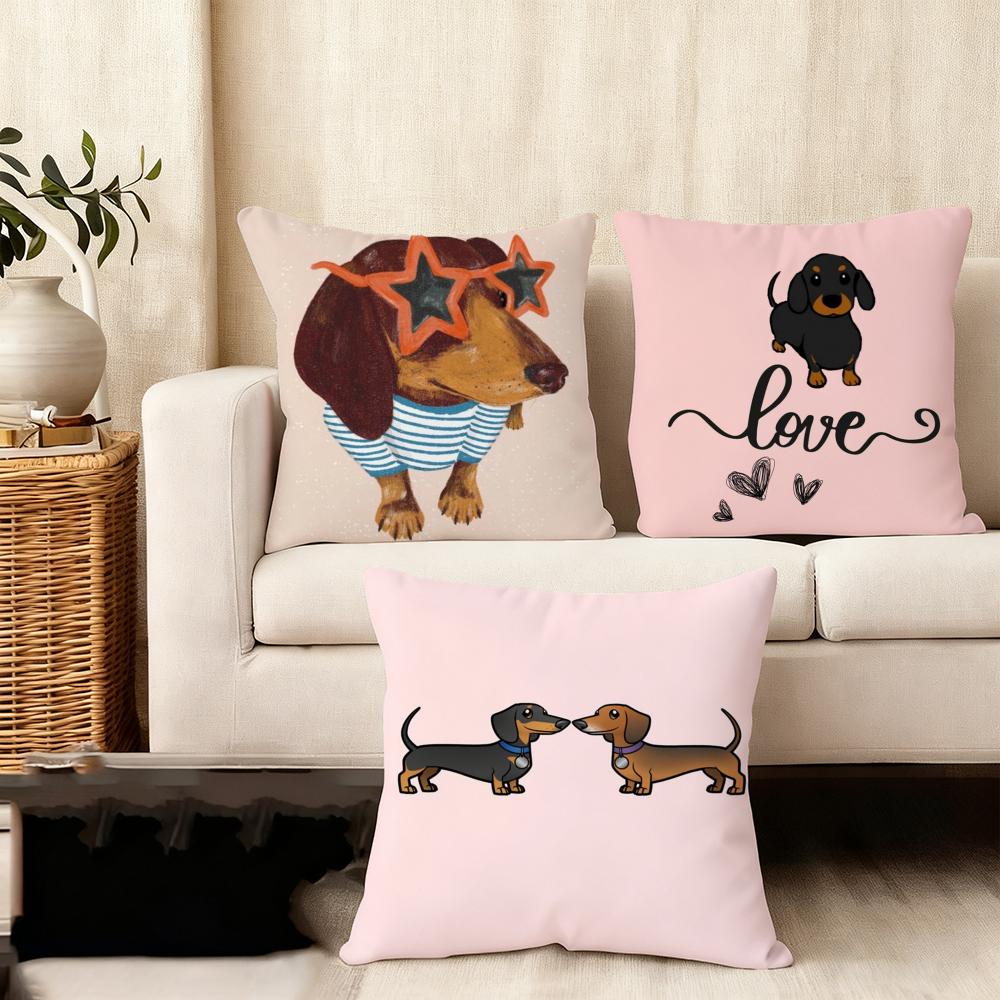 Sausage Dog Dachshund Cute Cushion Cover Plush Fabric Soft DoubleSided Printed Sofa Warm Winter Home Child Gift Pillow Case