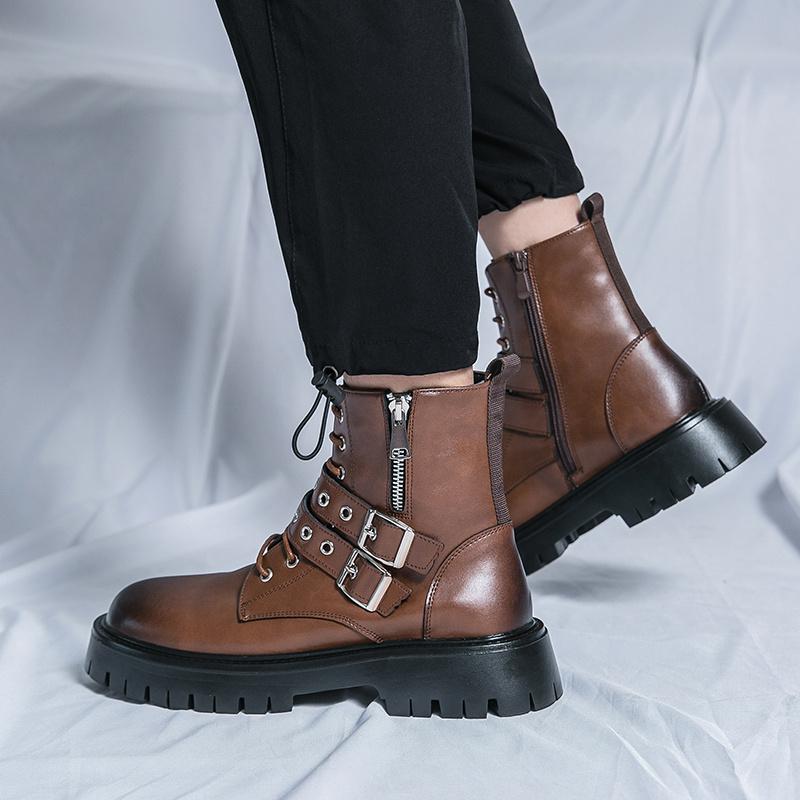 New Fashion Men's Brown Ankle Boots Designer Luxury Genuine Leather Boots Men Comfort Platform Boots for Men Botas Para Hombre