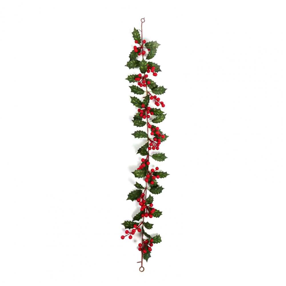 3.2FT Red Berry Christmas Garland with Green Leaves Artificial Christmas Garland Fireplace Table Centerpiece Holiday Decor