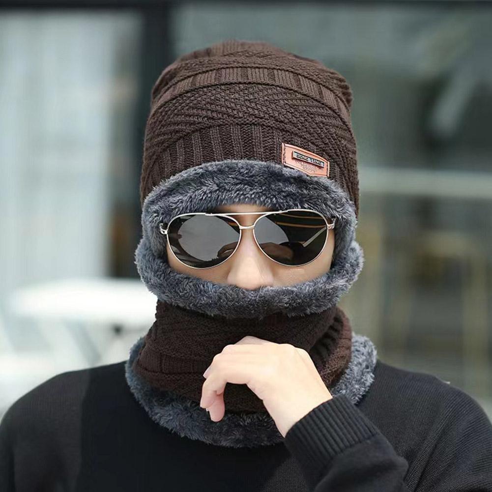 Winter Thickened Knitted Hat For Men Fleece Lined Warm Neck Thickened Warm Windproof Cold-Resistant Hat For Cold Weather Cycling