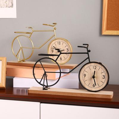 Bicycle Table Clock Mini Bike Model Alarm Clock Battery Powered Decorative Metal Tabletop Clock for Living Room Kitchen Office Desk Shelf Mantel Decor
