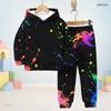 Kids Boys Girls Colorful Splash Printed Hooded Long Sleeve Sweatshirt Cuffed Pants Two Piece Set