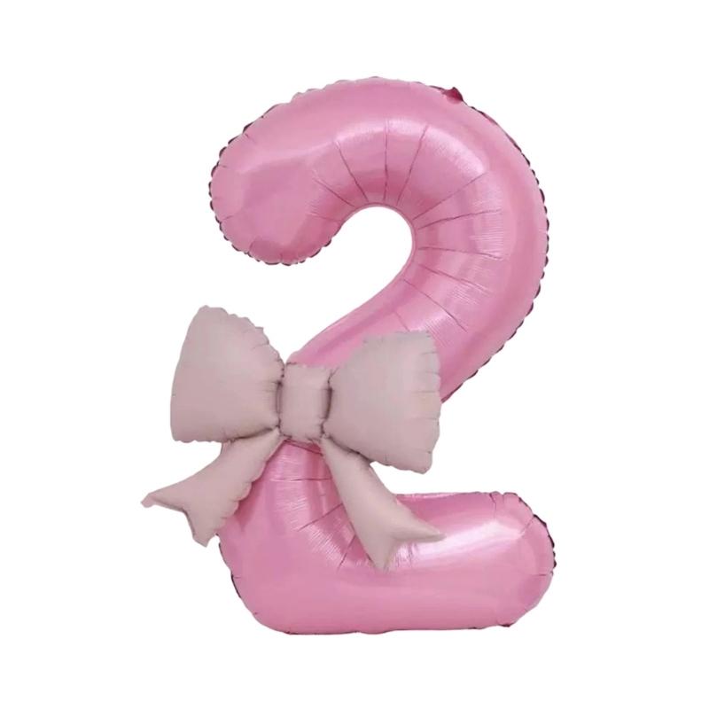 Pink Bowknot Number Balloon 40Inch Oversize Aluminum Foil Balloon Decoration For Kids Birthday Anniversary Wedding