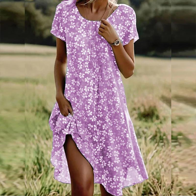 Women's Fashion Graceful Retro Floral Print Print Summer Spring Short Sleeve O-Neck Casual Dresses