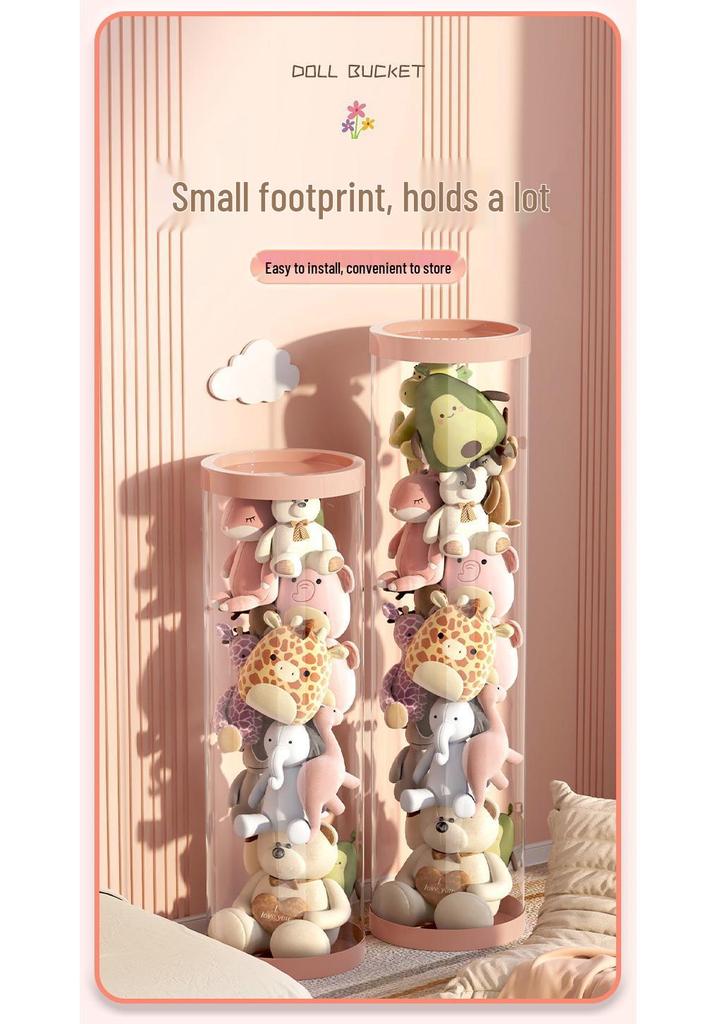 Zippered Plush Doll Storage Basket - Children's Transparent Toy Organizer