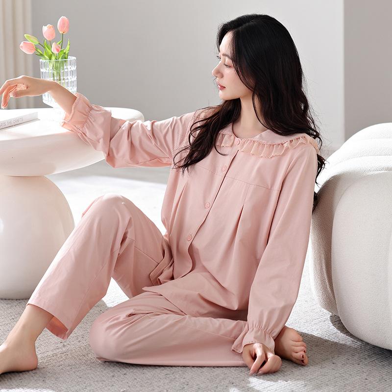 Pajamas With Chest Pads Women'S Pure Cotton Long-Sleeved Women'S Princess Style Loungewear Set
