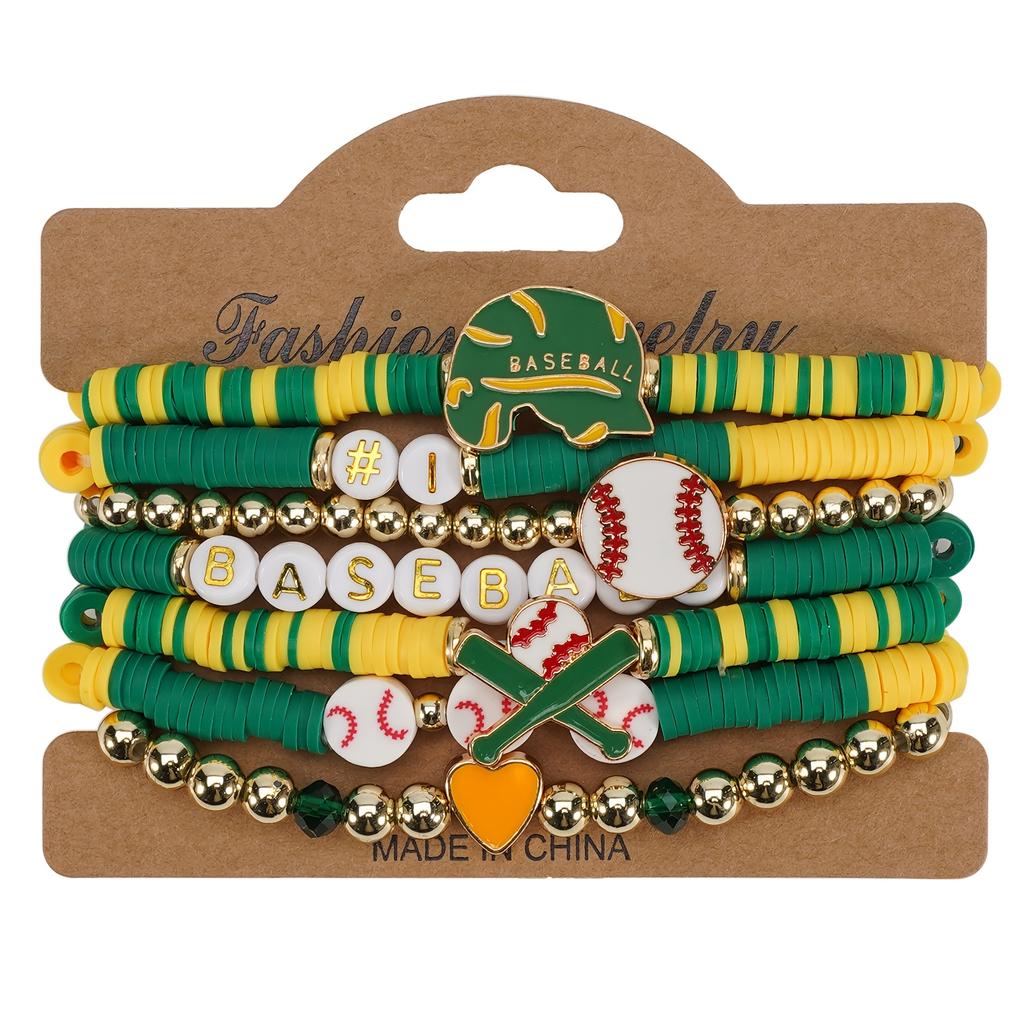Polymer Clay Beaded Baseball Bracelet - Elastic Multi-Layer Fans Bracelet for Daily and Sports Occasions