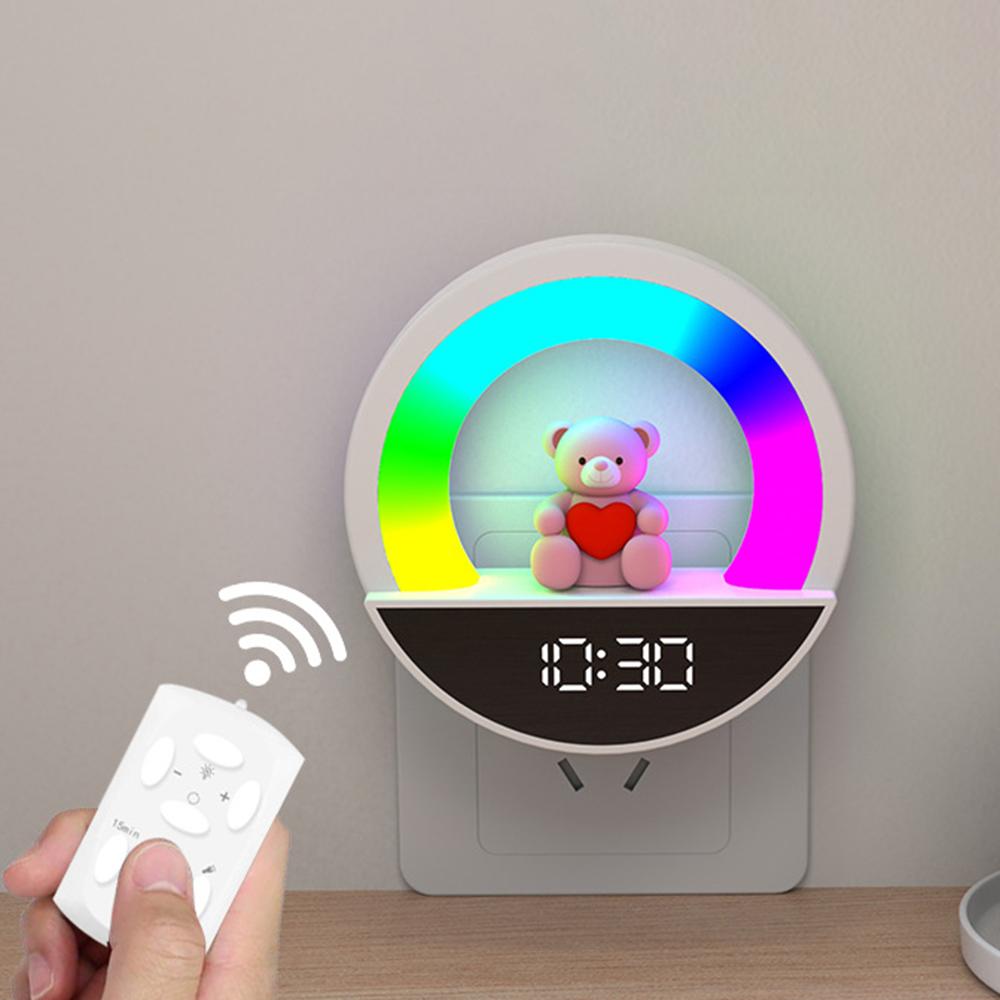 

RGB Bedside Lamp Remote Control Ambient Light LED Night Light with Digital Clock Display EU Plug