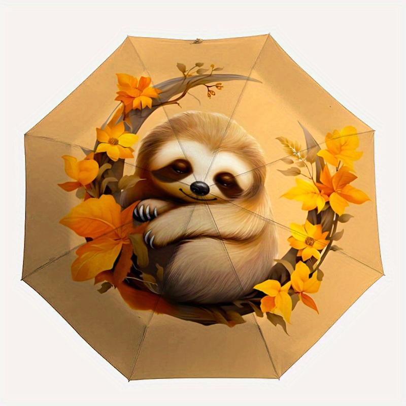 

1pc Sloth Flowers Automatic Open/Close, Foldable Compact Umbrella with 8-Rib Shaft, Perfect Gift For Men And Women, Casual Style, Vibrant Mo