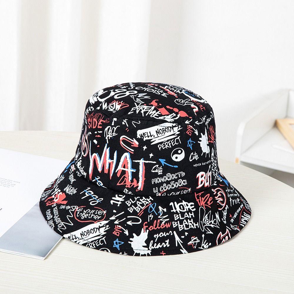 Sunscreen Hip Hop Cap Letter WHAT Panama Bucket Hats Fishermen Caps Graffiti Fisherman Hats  Summer
