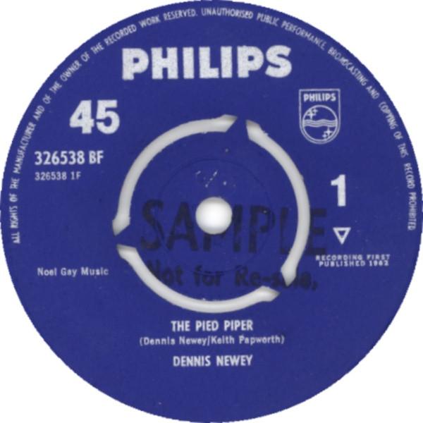

7-дюймовая пластинка DENNIS NEWEY The Pied Piper 326538BF Philips 1962 UK Поп Б/у