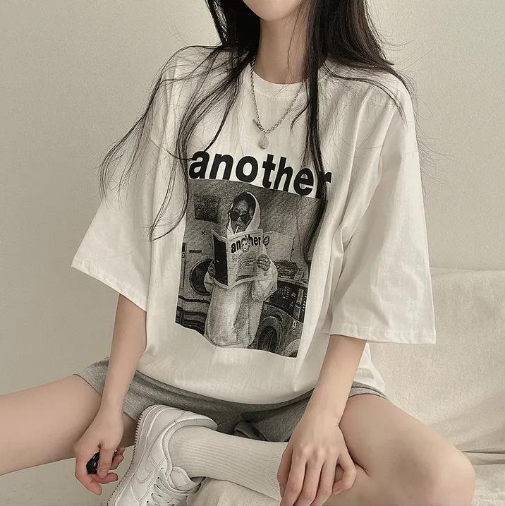 Fat MM large size white shoulder pure cotton short-sleeved t-shirt women's summer new loose casual and thin half-sleeved top ins