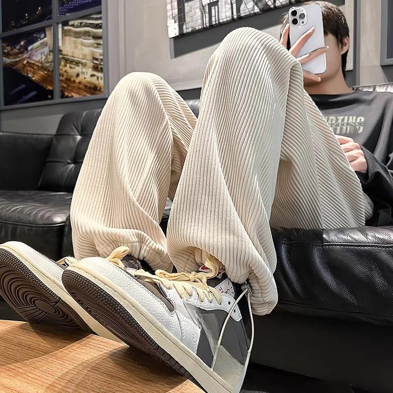 

Men s Autumn Winter Fleece Lined Thickened Corduroy Pants Drooping Straight Leg Loose Wide Leg Retro Casual Sports Pants 3XL