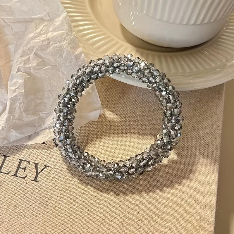 2pcs Exquisite Crystal Beaded Hair Ties for Women, Bun Style, Elegant Bracelet, Rhinestone Ponytail Holders, Hair Additions, Elastic Bands