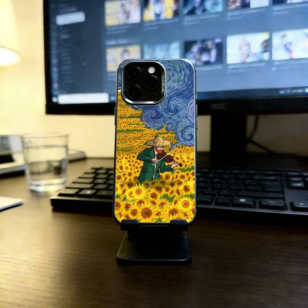 Van Gogh Starry Sunflowers Phone Case For iPhone 17,16,15,14,13,12,11 Plus,Pro Max,XS,Colorful Silver Phone case Funda Cover