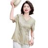 Yuzhaolin New Chinese Style Embroidered V-Neck Short Sleeve Blouse