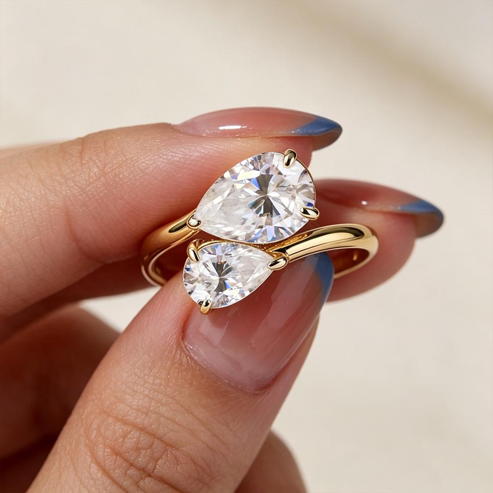 2.8cttw Pear Cut Full Moissanite Ring for Women   CopperToi Et Moi  Two Stones Ring Wedding Bands Party Fine Jewelry
