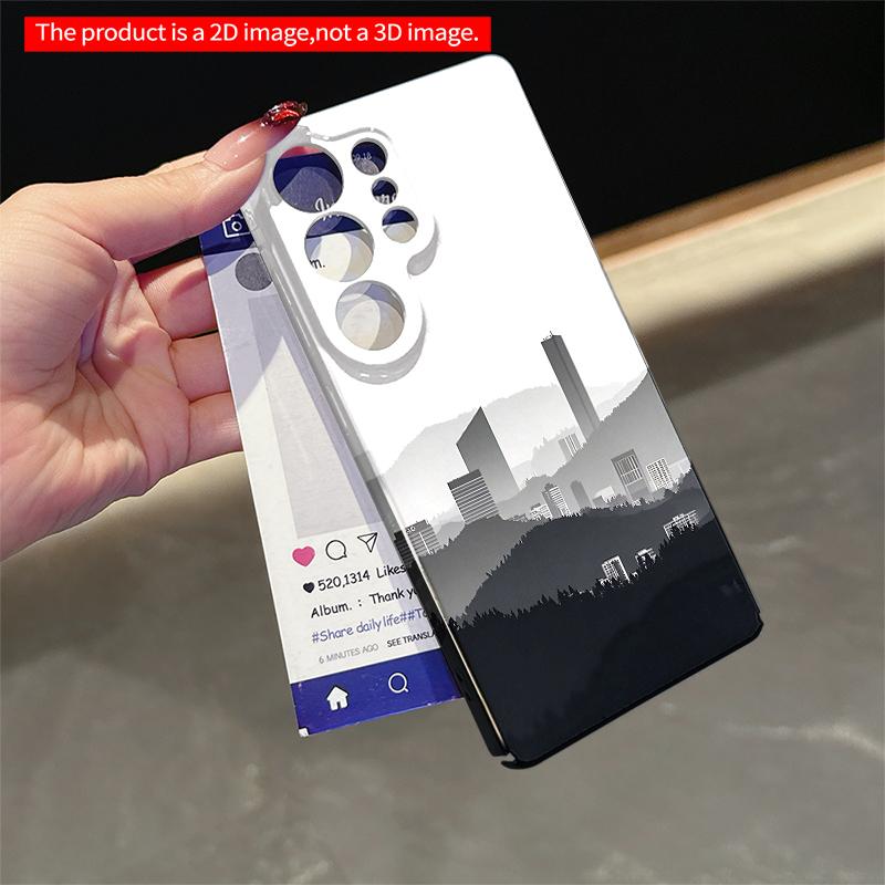 2DFlat Samsung Phone Case Monochrome Cityscape Silhouette Phone Case Applicable To Galaxy S22 S23 S24 S25ULTRA S26 A12 A13 A14 A15 A16