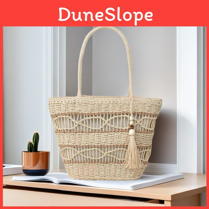 Simple Color Blocking Ripple Pattern Women Woven Tote Bag For Casual Daily Use