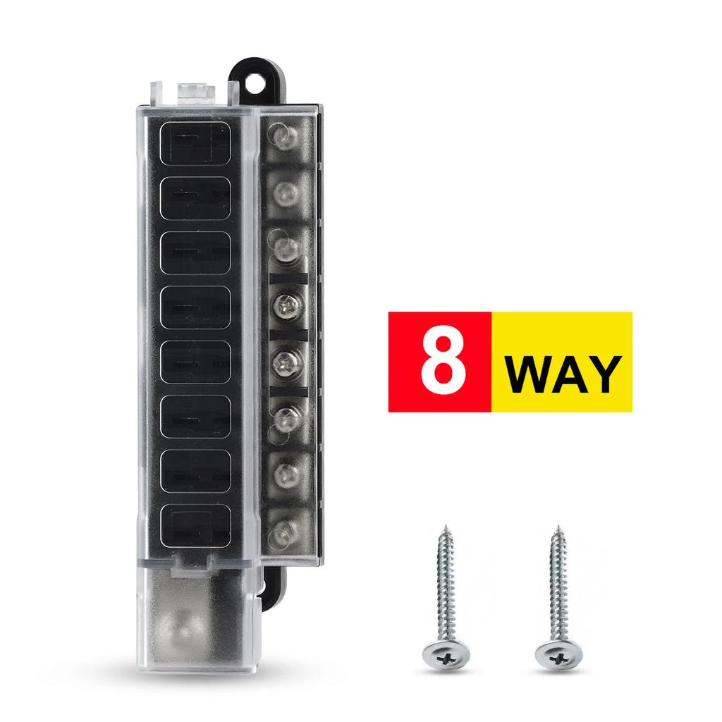 4/8 Way Circuit Fuse Box for Car & Truck - 12V/24V with ATO Blade Fuses and Circuit Breaker - Car Fuse Accessory wholesale New