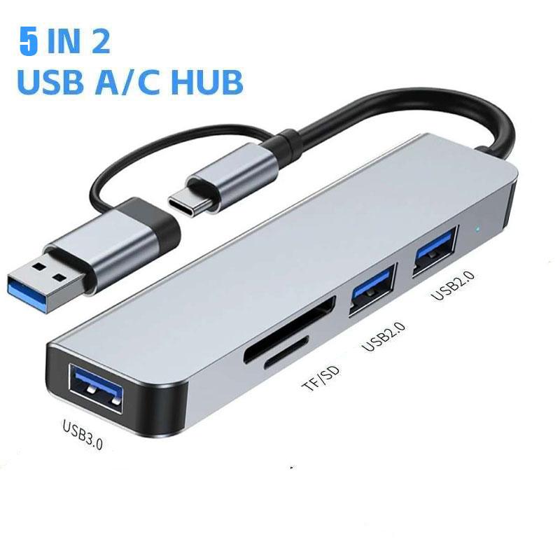 Type C HUB USB HUB USB 3.0 USB 2.0 TF / SD 5 Port Multi Splitter OTG For HUAWEI Aluminum Alloy USB 3.0 Hub for PC