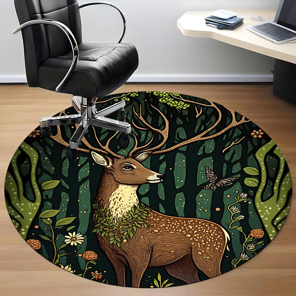 1pc Forest Deer Office Round Area Rug, Under Office Chairs Bedroom Living Room Home Decor, Room Deco