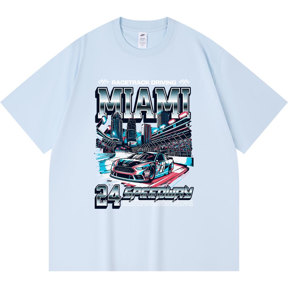 

230GSM 100% Cotton T-Shirt Miami Speedway Print Tees Funny Harajuku Style Combed Cotton Tshirt XS абрикосовый