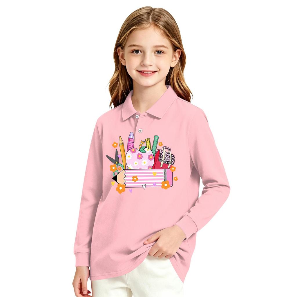 Girls Long Sleeve School Uniform Top Casual Print Shirt for Back to School
