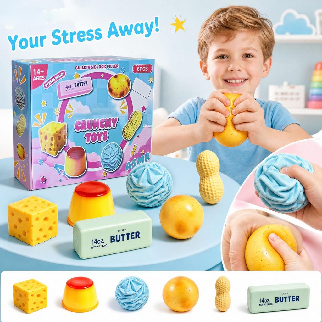 6 Piece Sensory Toy Set - Slow Rising Rubber Toys, Creative Hand Fidgets for Kids and Adults, Party Favors with 8 Assorted Styles