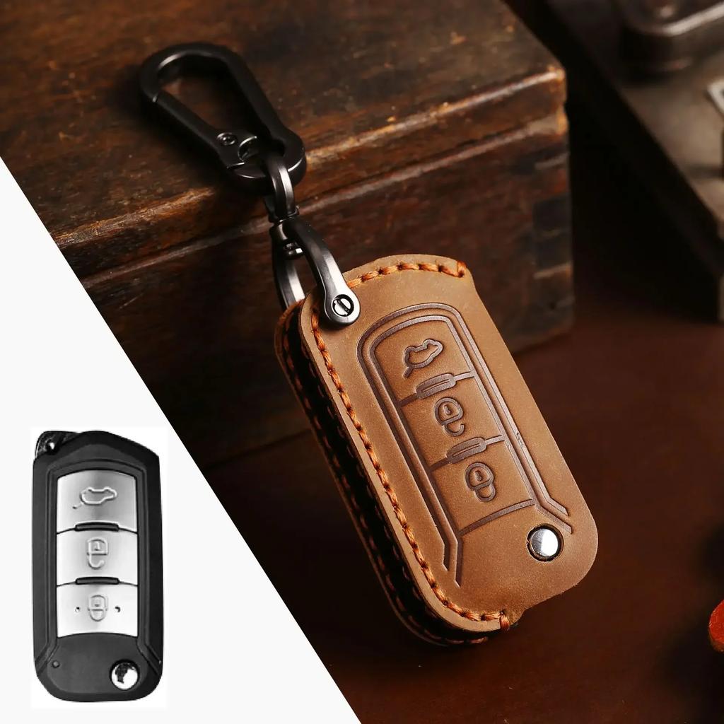 Leather Protector Shell Set for GAC Trumpchi GS4 GS5 GS6 Flip Folding 3 Buttons Remote Car Key Cover Case Keychain Accessories