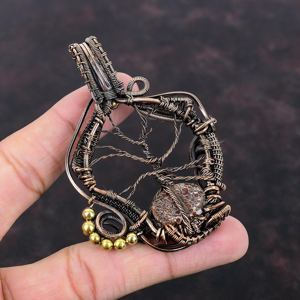 Tree Of Life Dinosaur Bone Pendant Copper Wire Wrapped Pendant Genuine Gemstone Jewelry Handmade Elegant Pendant Copper Jewelry Gift For Her