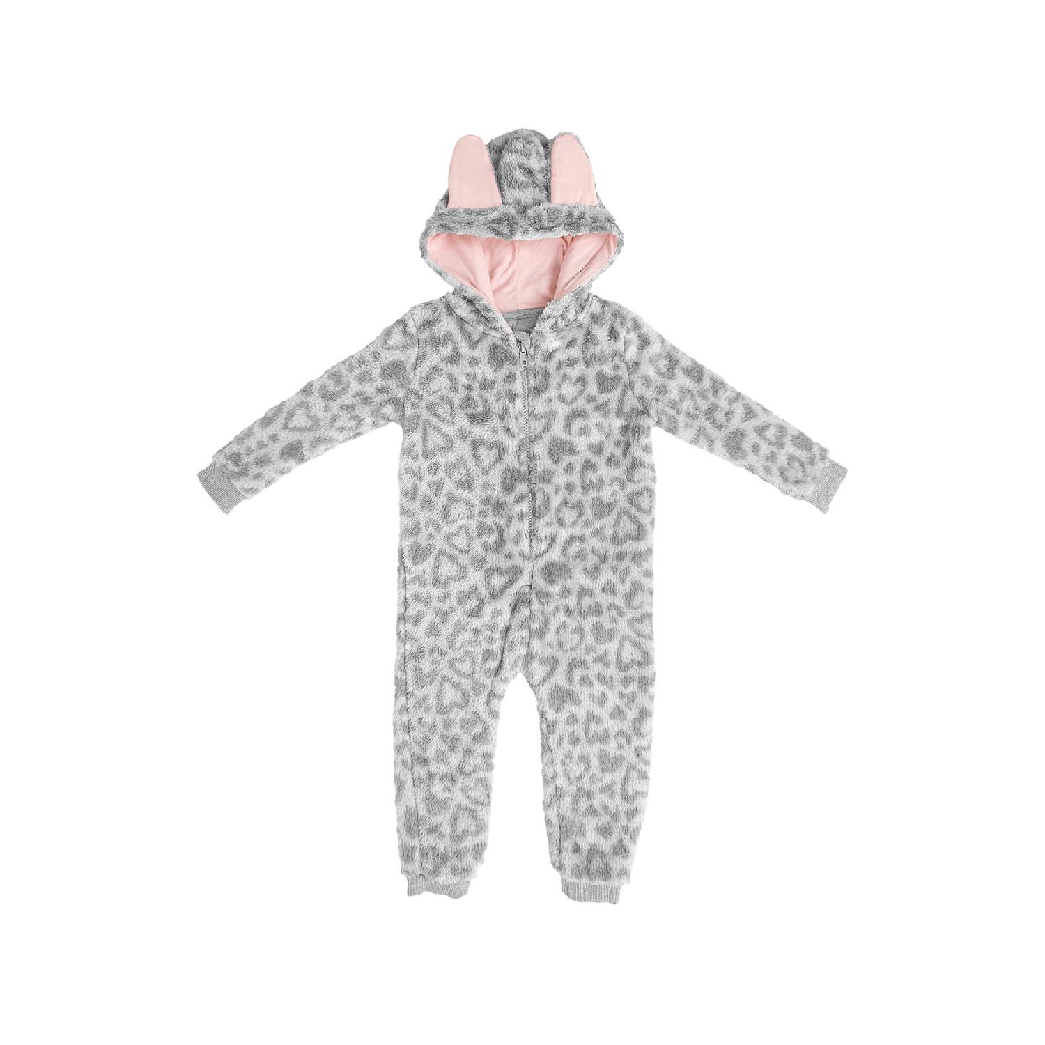 

Baby Girl Heart Patterned Hooded Plush Jumpsuit - Gray 9-12 сірий колір