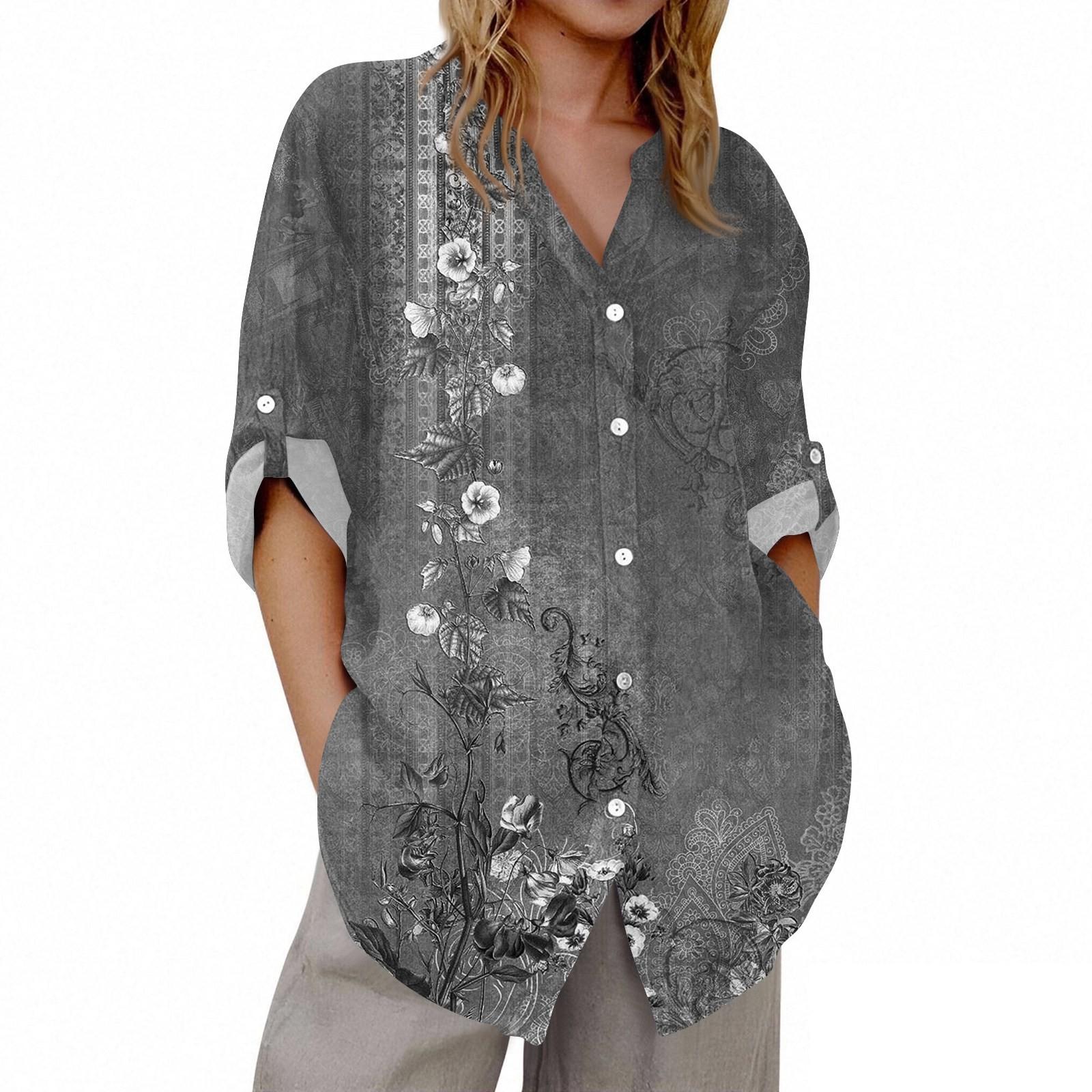 

Women s V-neck 3/4 Sleeve Printed Cardigan XXL